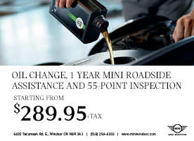 OIL CHANGE, 1 YEAR MINI ROADSIDE ASSISTANCE AND 55-POINT INSPECTION